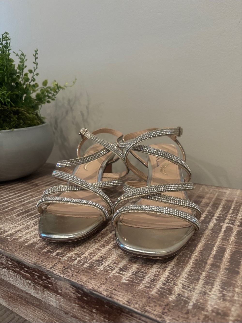 Nina Silver Crystal-Strap Dress Heels